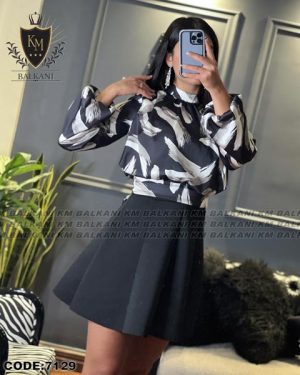 شومیز پشت گره ای طرح آبرنگی مشکی